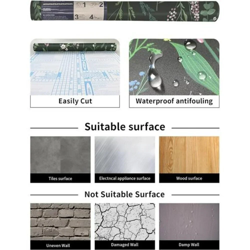 Floral Peel and Stick Wallpaper Dark Wildflower Contact Paper for Walls Decor